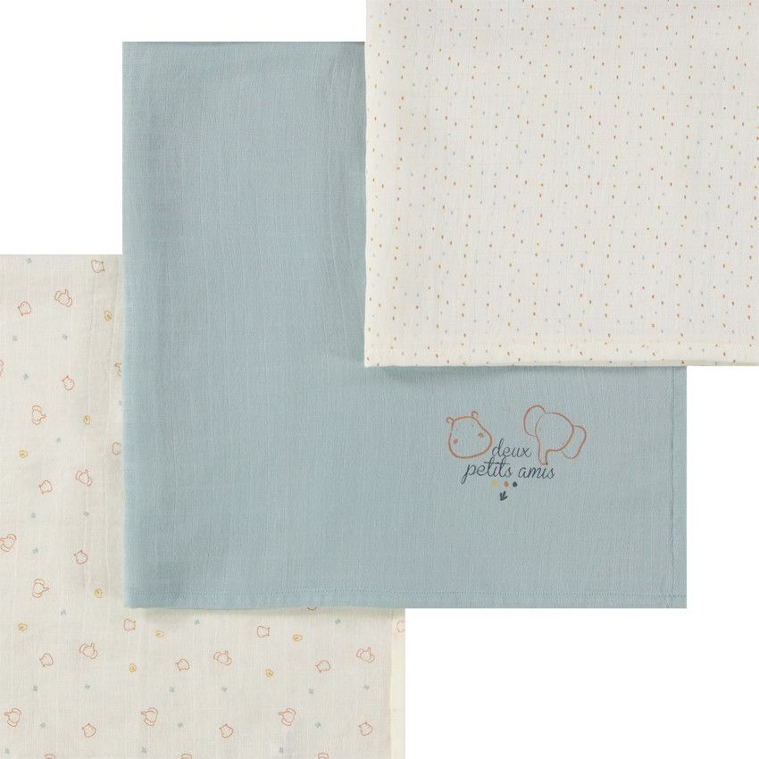Lot de 3 langes fantaisie en tetra pour bébé - Ecru