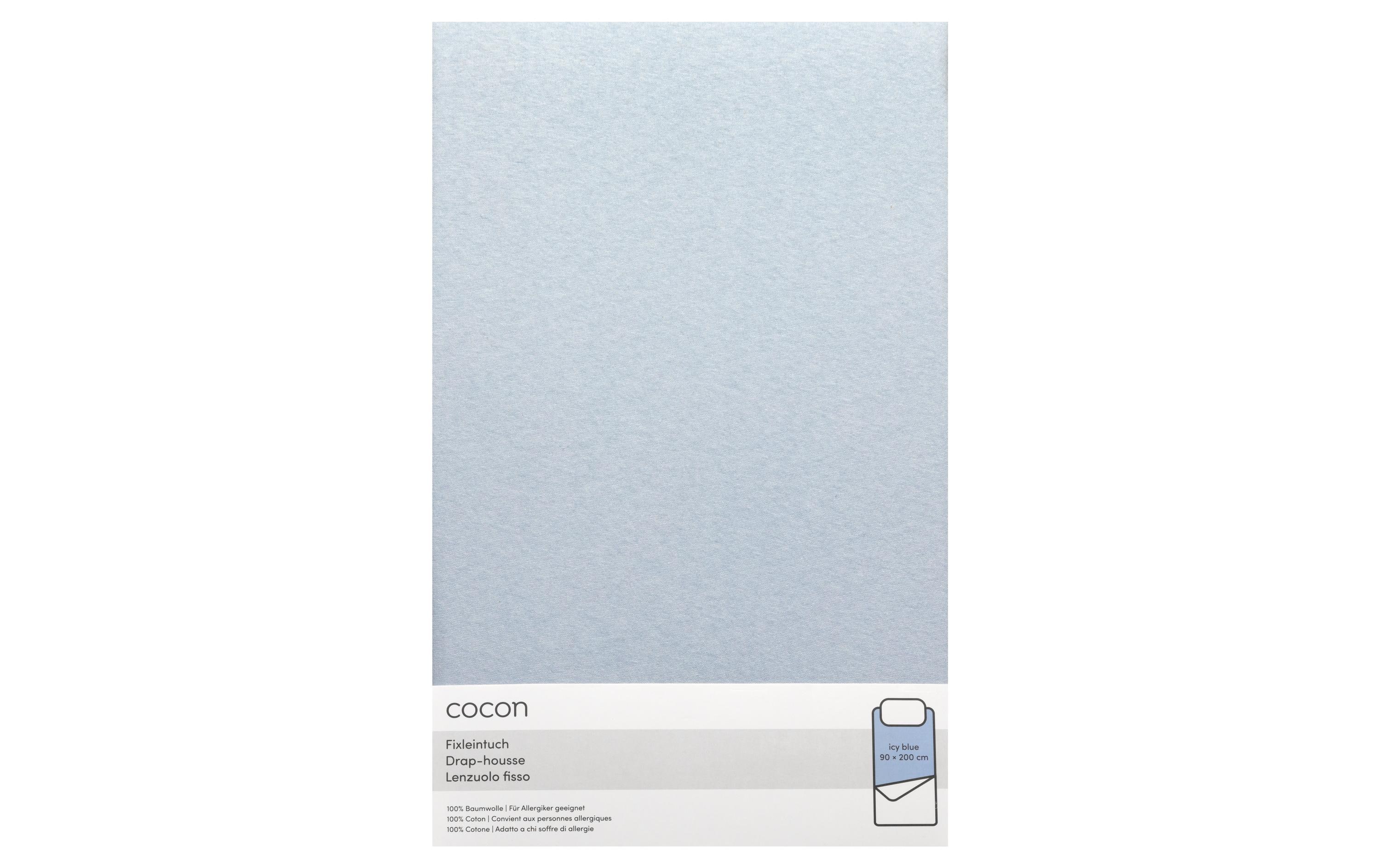 Fixleintuch 90-100 x 200 cm, EisblauSpannbettlaken aus reinem Baumwolljersey