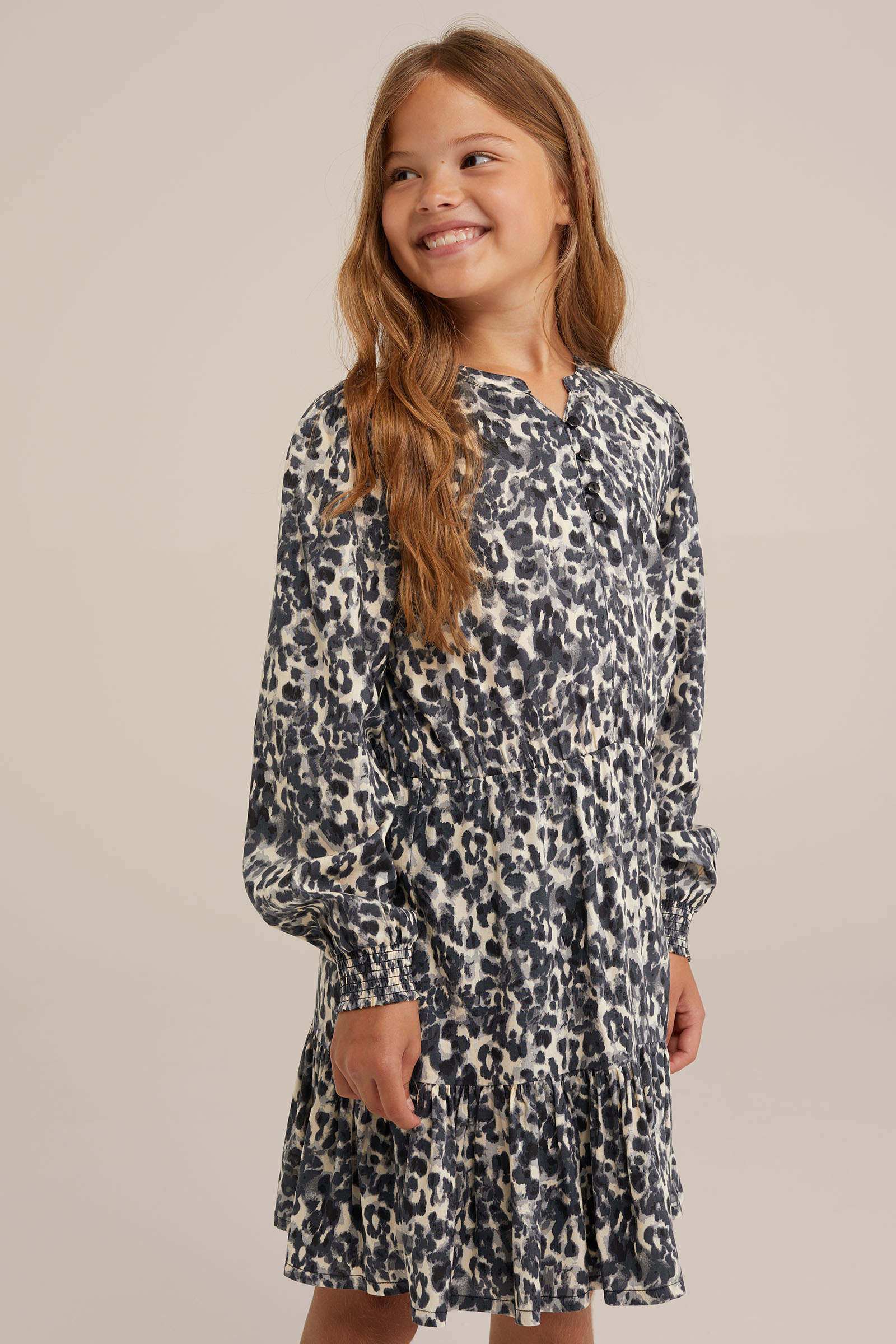 Meisjes jurk met dessin WE Fashion Gebroken wit