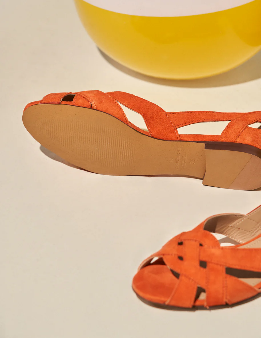 Sandales plates Clémentine - Suède orange