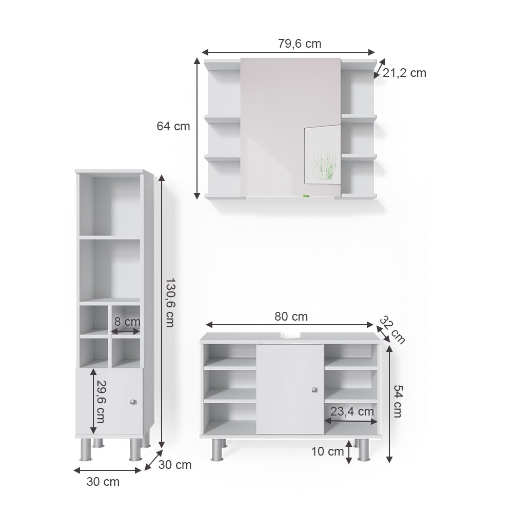 Vicco Badmöbel Set 3tlg Fynn Spiegelschrank Waschbeckenunterschrank Hochschrank
