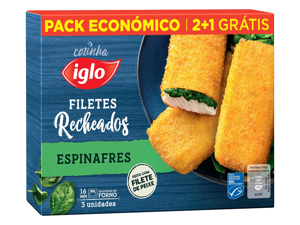 FILETES IGLO DE PEIXE COM ESPINAFRES MSC 3UN 300G