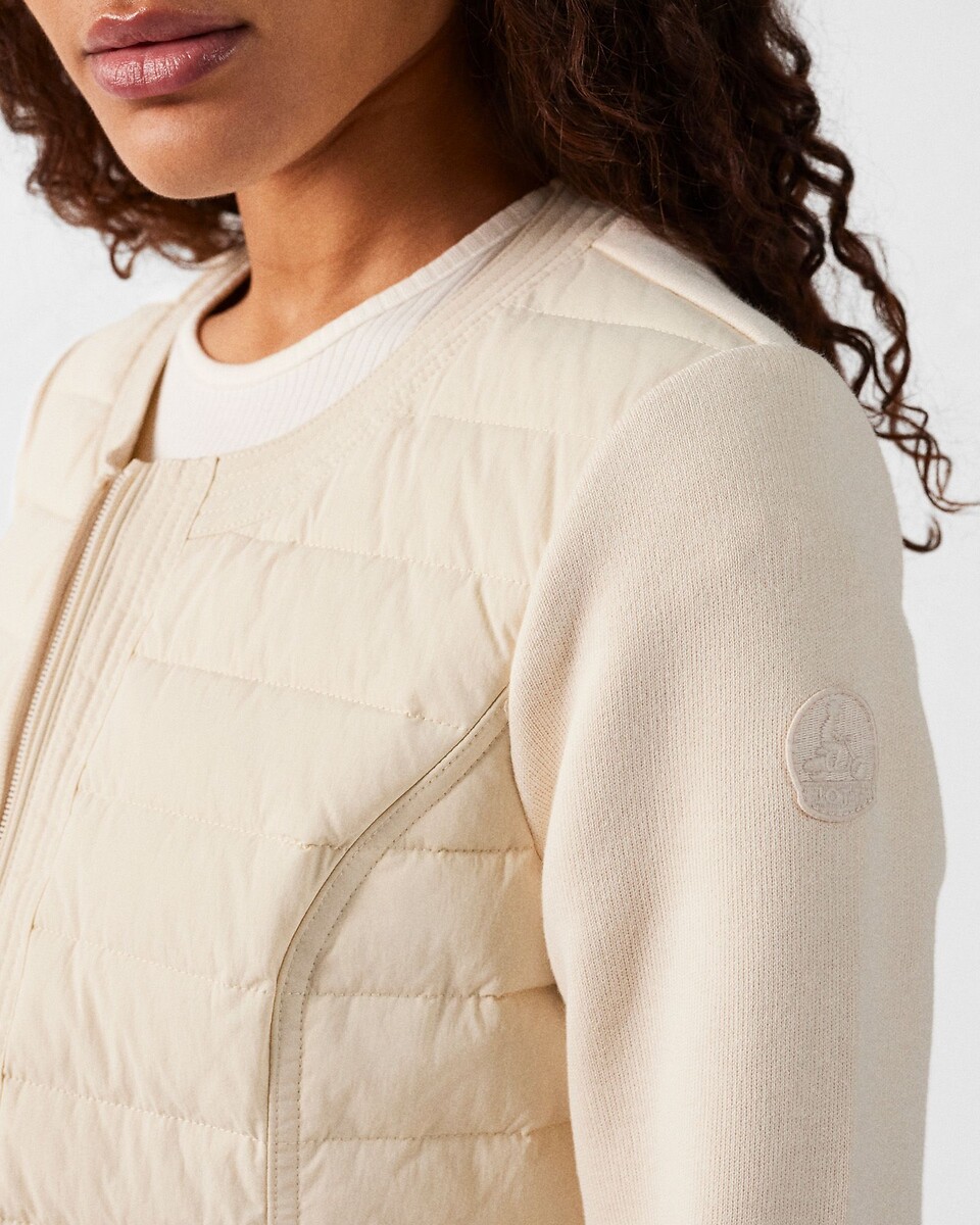 JOTT<br>Jaqueta leve de plumas em dois materiais, com gola redonda, ALMERIA