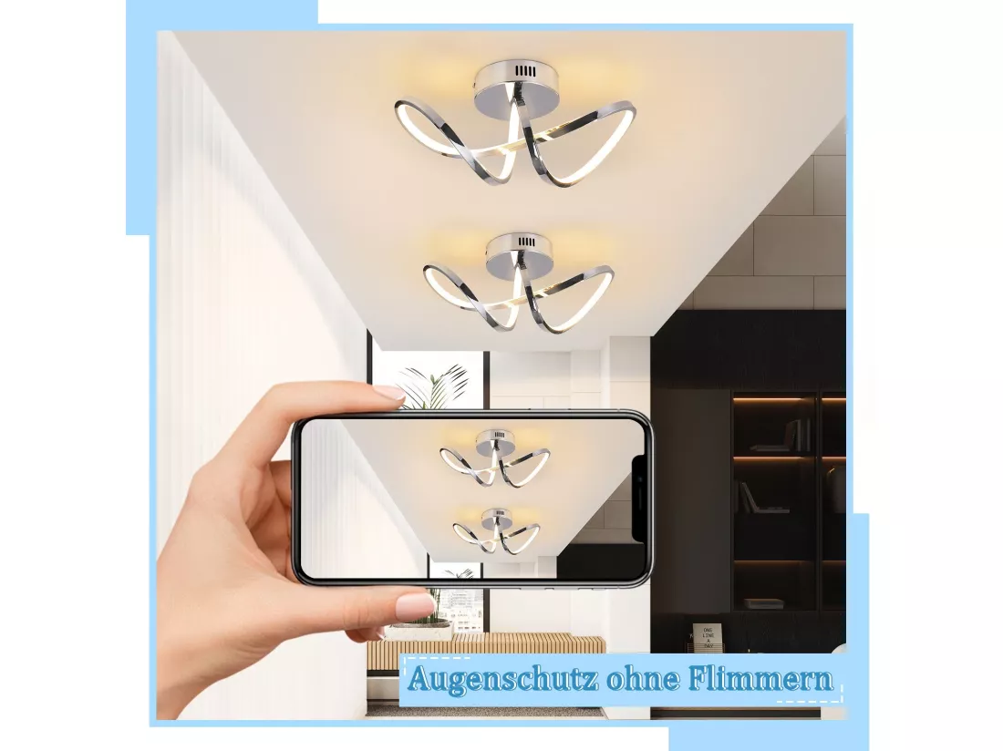 NETTLIFE Plafonnier LED chambre lampe de chambre moderne design chromé 12W intérieur 3000K blanc chaud