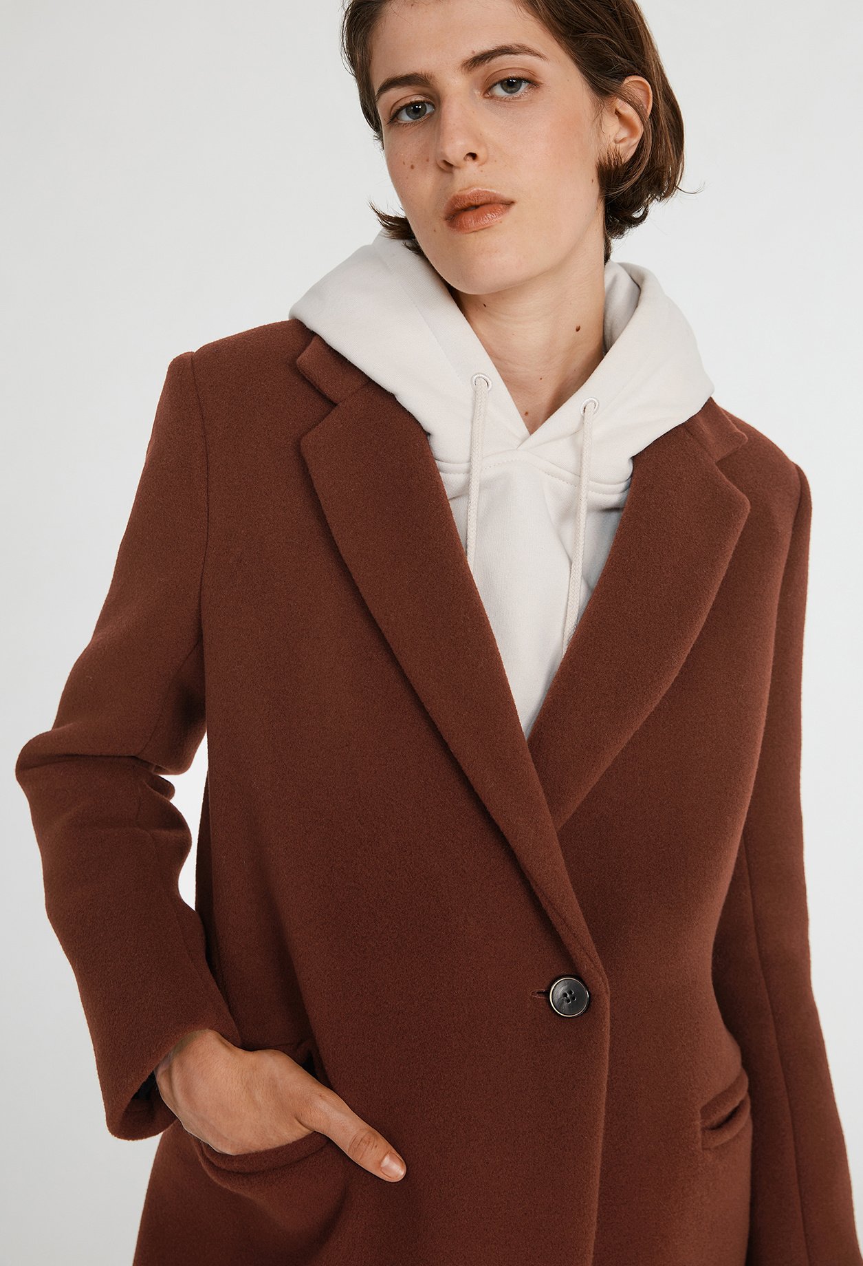 Manteau marron mi-long laine melangee