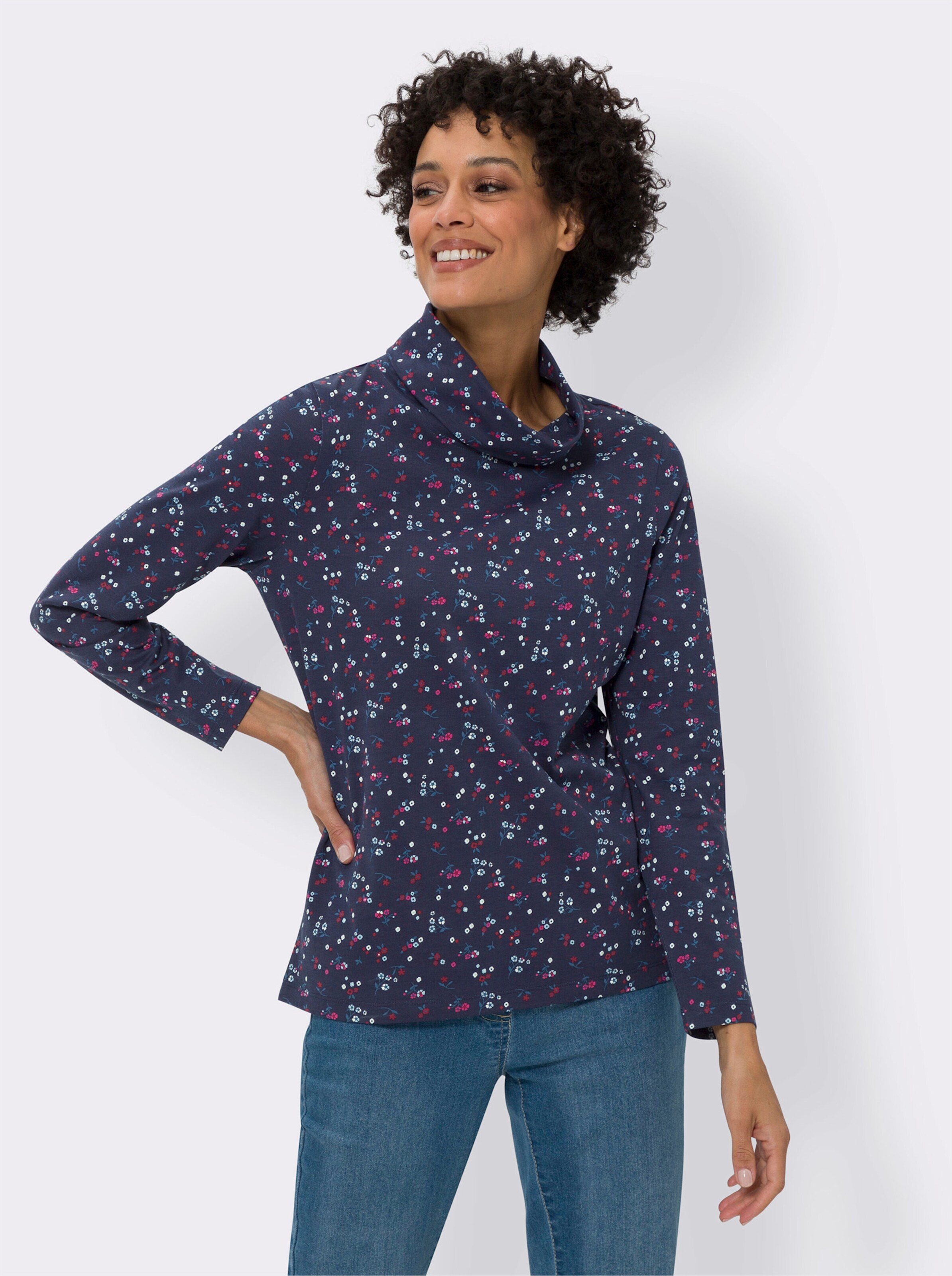 Rollkragenshirt mit Blümchenmuster