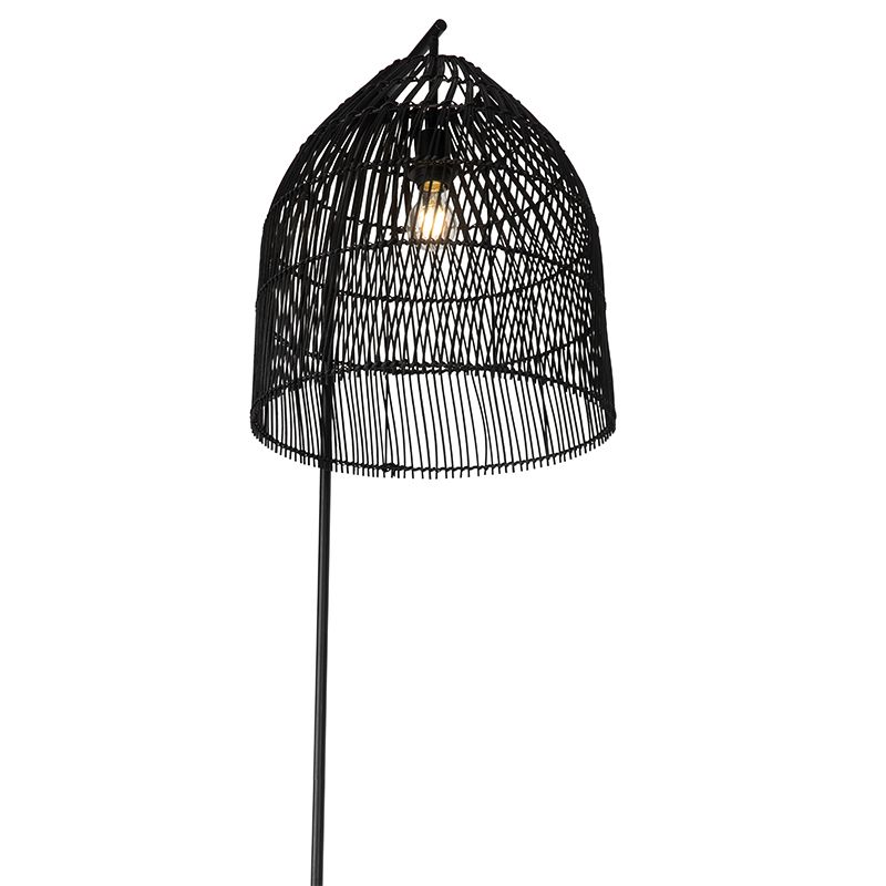 Landelijke vloerlamp zwart met rotan - Sam