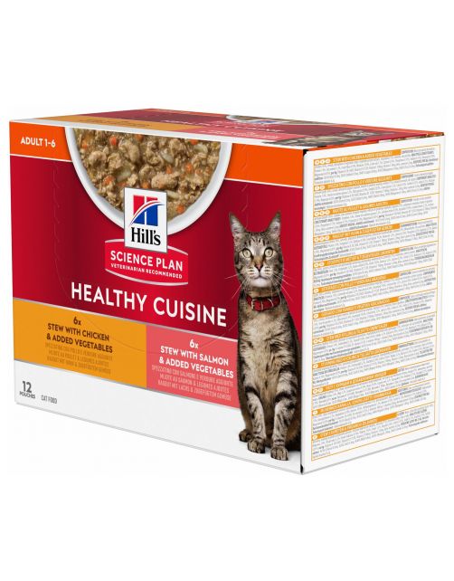 Hill's Feline Maaltijdzakjes Adult Healthy Cuisine - Kattenvoer - Kip Zalm 12x80 g