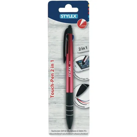 Stylex Touch-Pen, 2 in 1, 3-Farb-Kugelschreiber, farbig sortiert