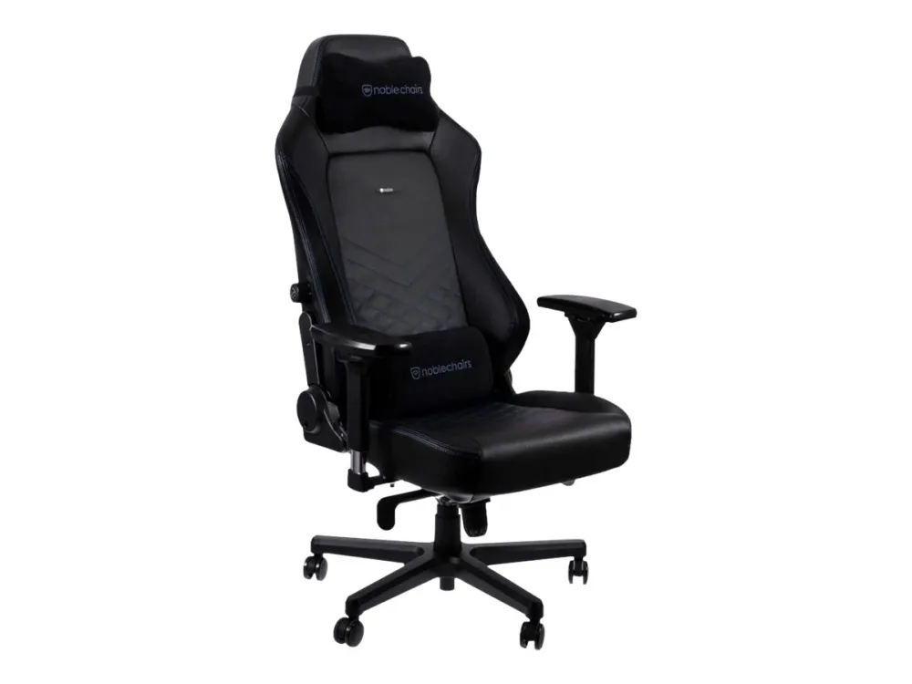 Noblechairs Hero - Stol - ergonomisk - armstøtter - T-formet - vippe - drejeled - aluminium, polyurethan, stål, memory foam, polyuretan vegan falsk læder - sort, blå