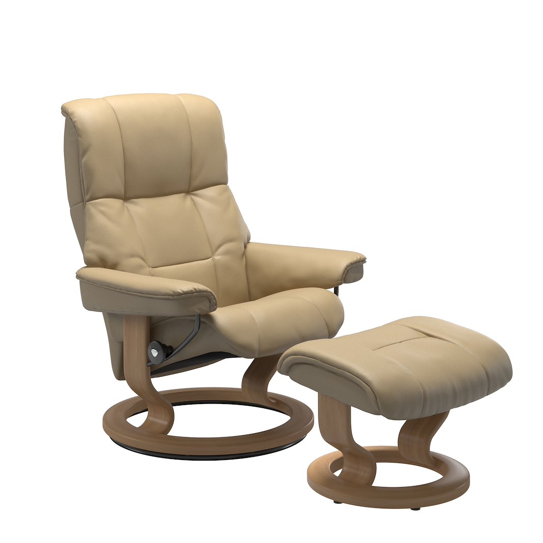 Mayfair (M) Classic lenestol med krakk Hud Velaro Beige og Classic understell eikbeiset.