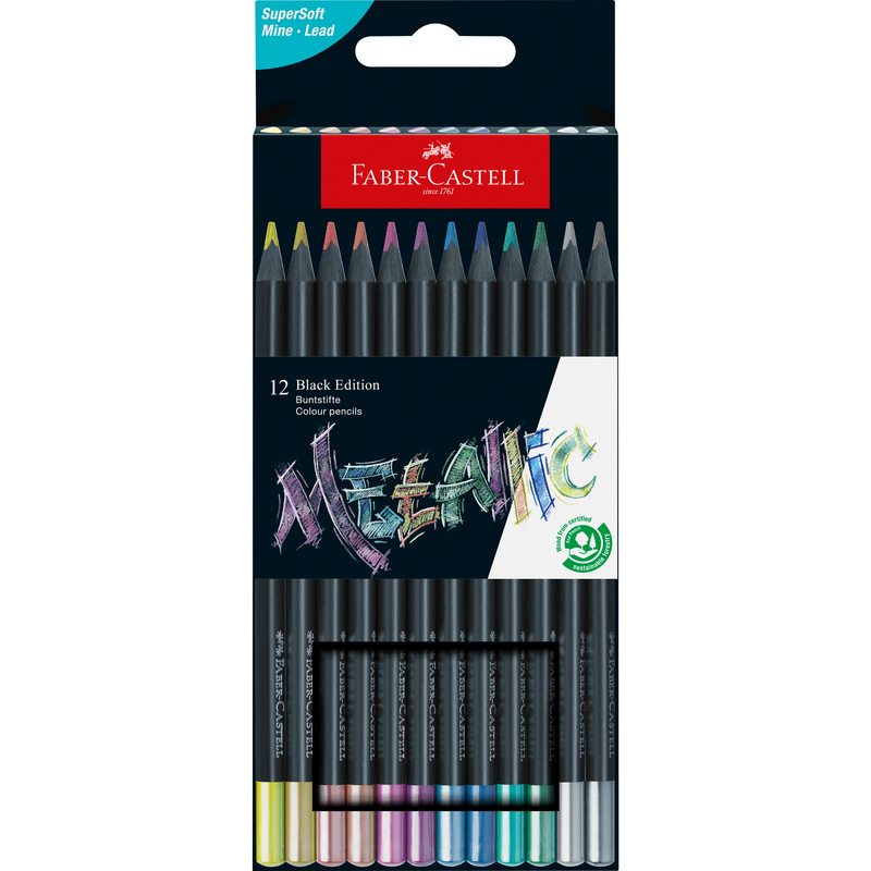 Faber-Castell Farbstifte Black Edition Metallic, 12er Schachtel, assortiert