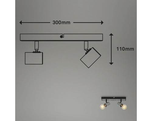 Plafondspot 2-lamps L 30 cm antiek zilver