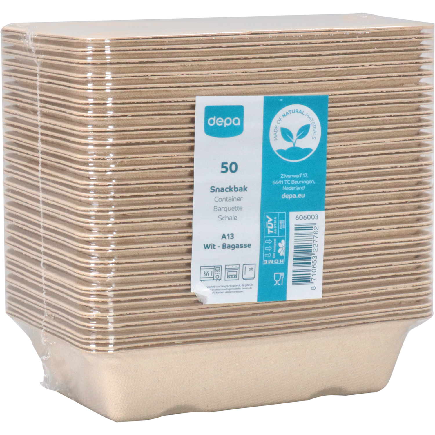 Depa Bak, Bagasse (suikerrietpulp), A13, snackbak, 163x110x36mm, naturel
