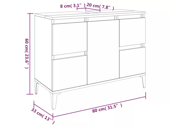 Meuble d'évier sonoma gris 80x33x60 cm bois d'ingénierie