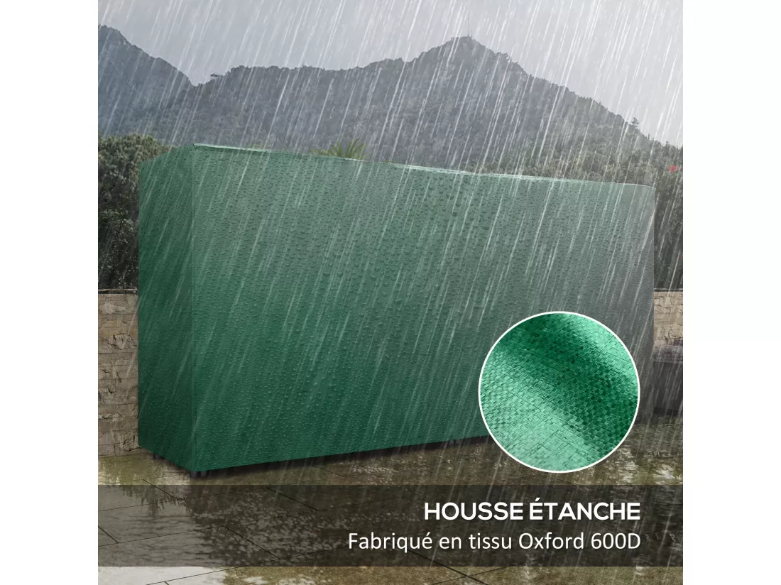 Porte-bûches - range-bûches - dim. 200L x 36l x 99H cm - housse incluse verte - métal noir