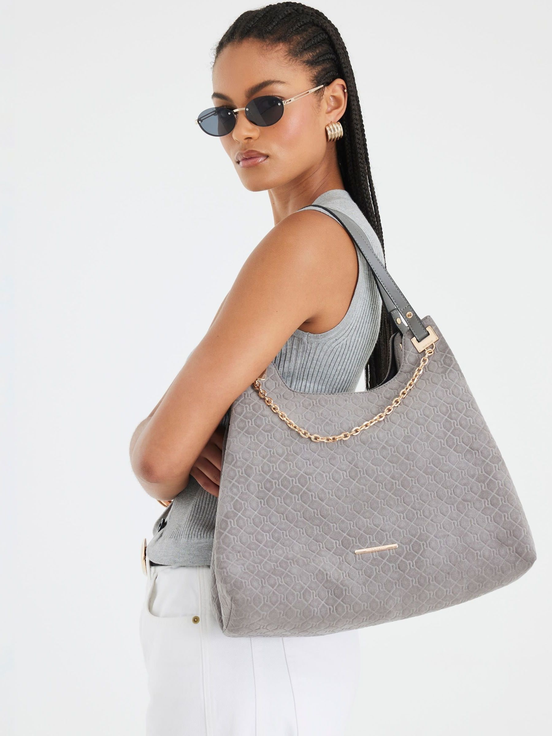 River Island Embossed Chain Slouch Shoulder Bag