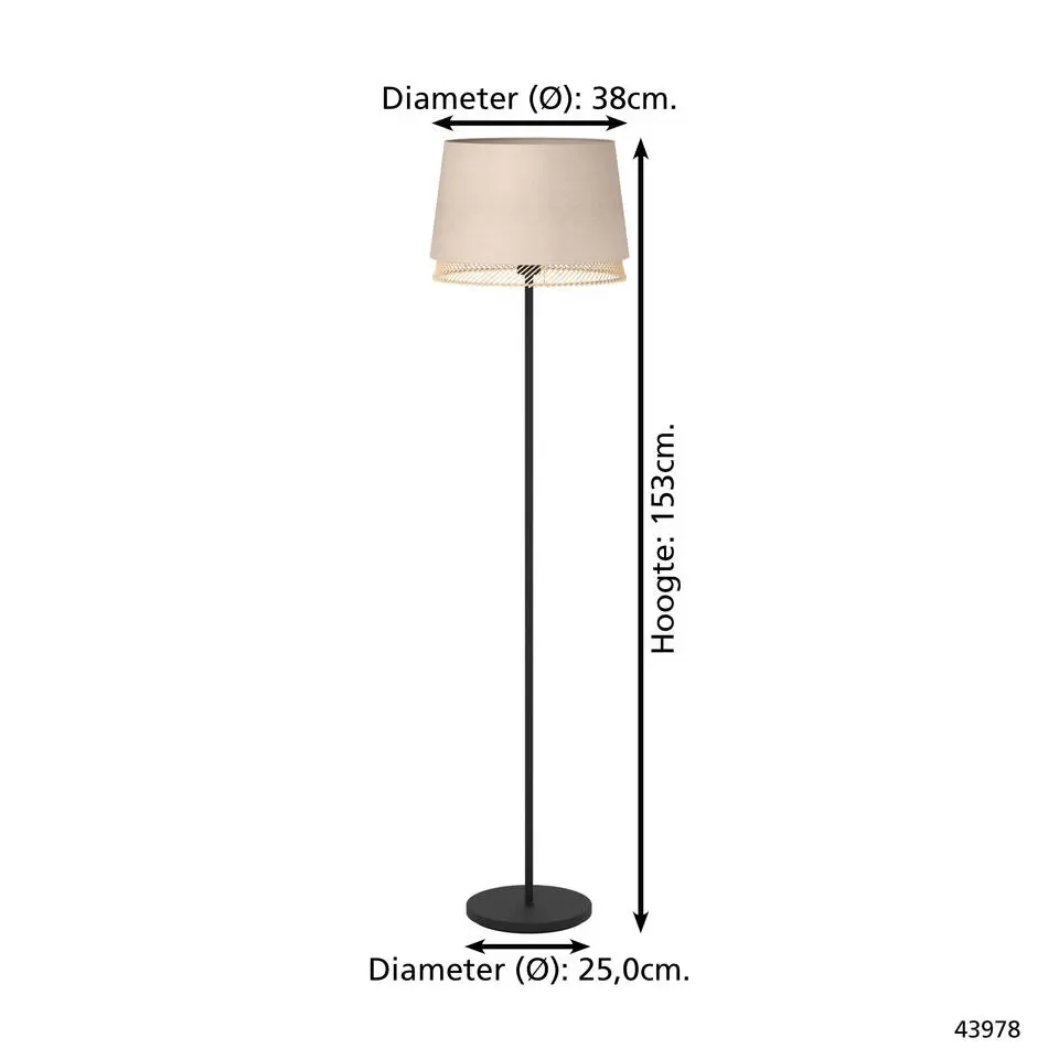 EGLO Tabley Vloerlamp - E27 - 153 cm - Natuur/Bruin/Zwart - Textiel