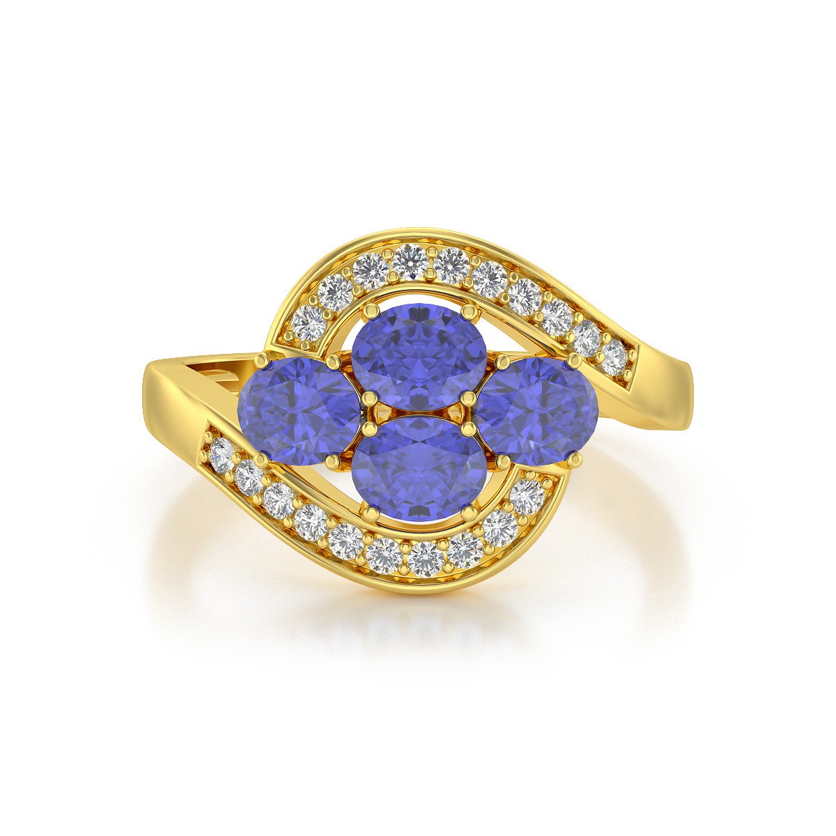 Bague ADEN Or 585 Jaune Tanzanite et diamants 2.91grs