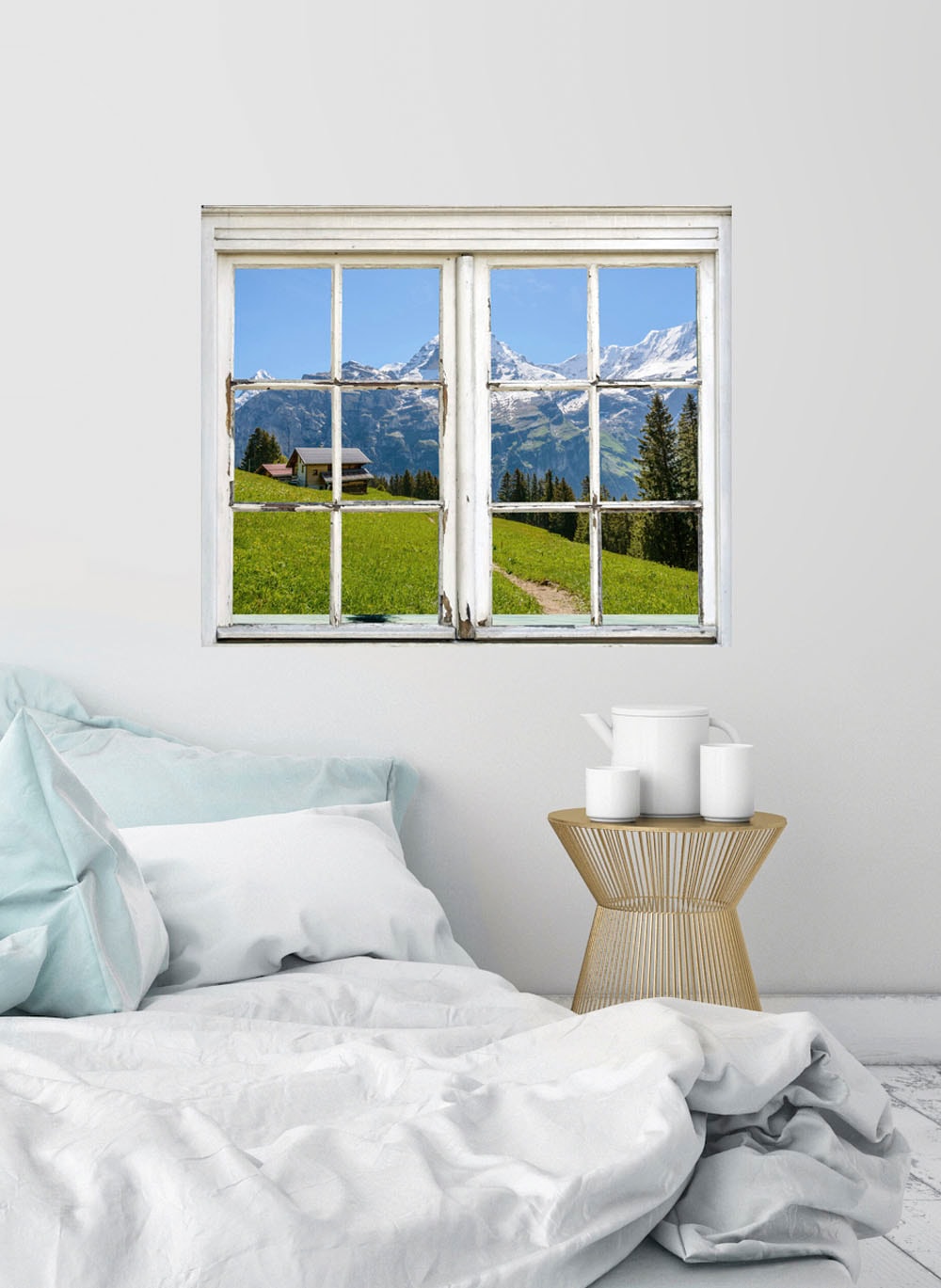 queence Wandsticker »Hütte in den Bergen« Wandsticker, Wandbild, selbstklebend, 3D, Fenster