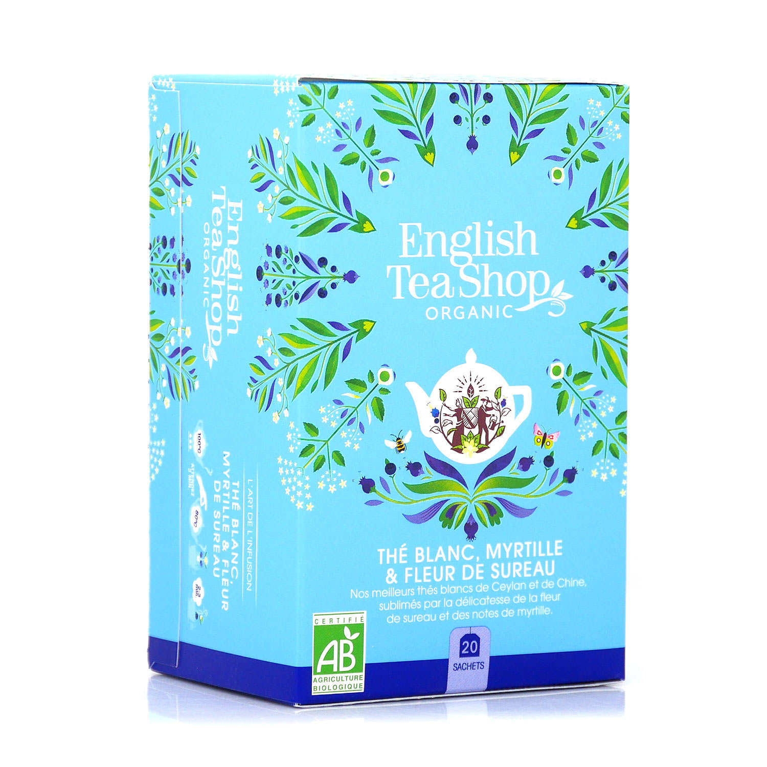 Thé blanc fleur de sureau et myrtille bio en sachets