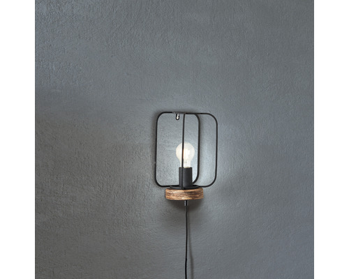 Wandlamp, 1-lichts, HxLxB 29x13,5x19 cm, Tosh zwart/antiek/bruin