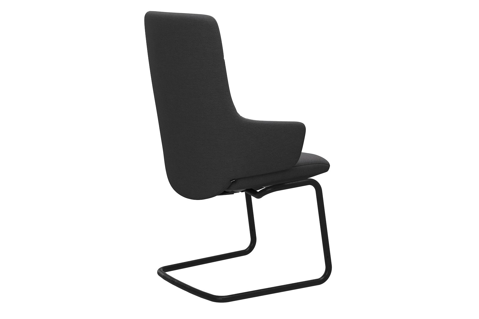 Chilli spisestol I tekstil Lotus Dark grey. Høy rygg med arm og sort  D400 understell.