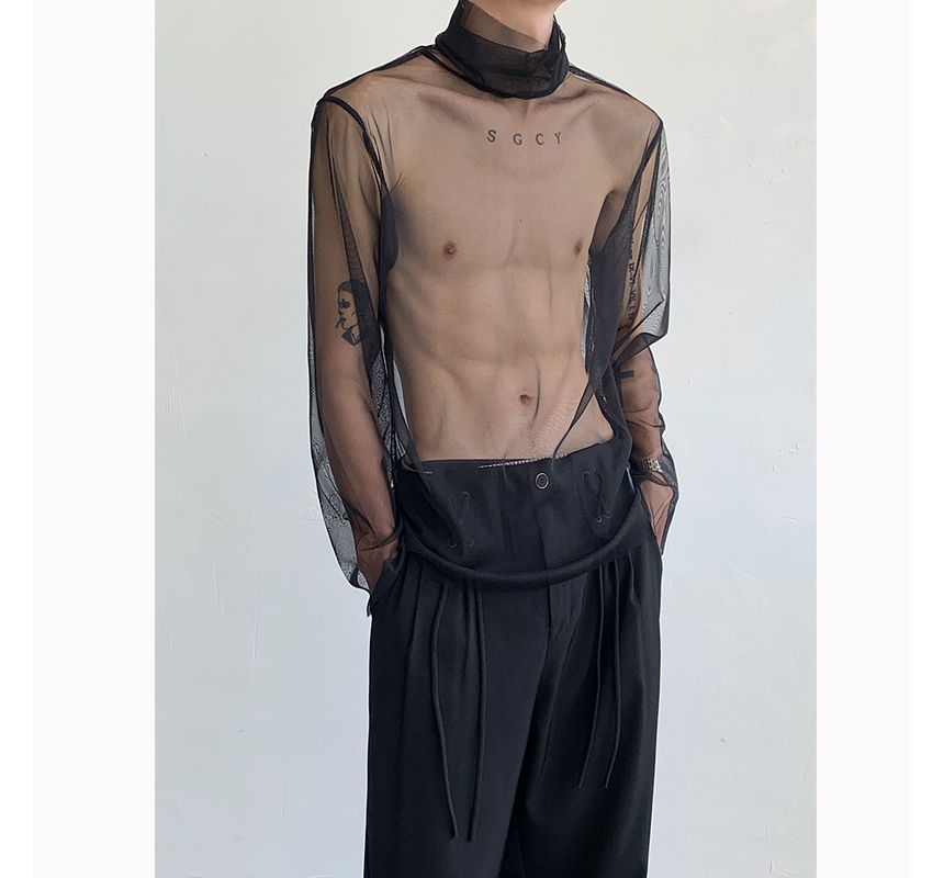 Adotuastic - Mesh top met lange mouwen en coltrui