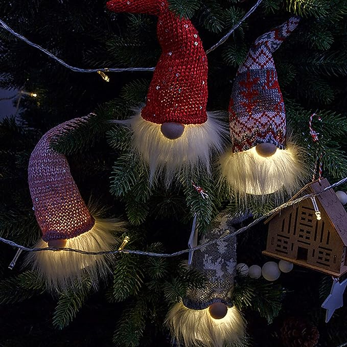 (20x7cm) LED Weihnachts Wichtel Home Deko Schwedischer Plüsch Zwerg (inkl. LR1130 Batterien) - Rot