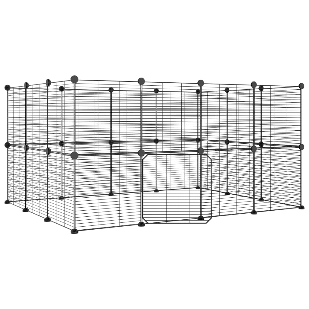 Cage animaux de compagnie à 28 panneaux et porte noir 35x35 cm