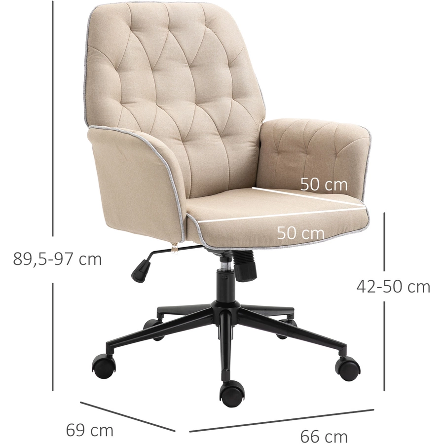 HOMCOM Bürostuhl mit Wippfunktion, aus Webstoff und Polyester, gemütlich beige