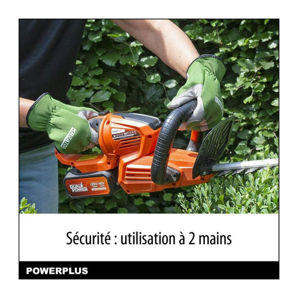 Taille-haies a batterie 40v dual power powdpgset44 - lame 670 mm, écartement 22 mm - batterie 40v 2,5ah et chargeur inclus