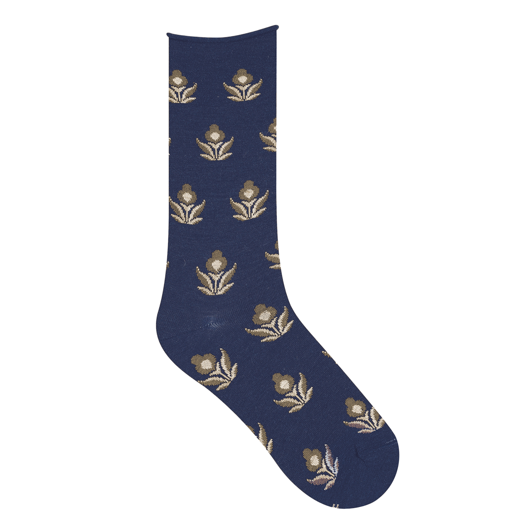 FLEURS - Chaussettes à fleurs en laine et coton mélangés | Bleu