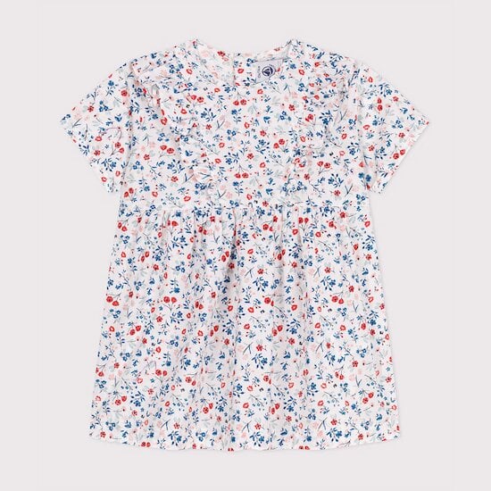 Robe bébé en coton manches courtes imprimée à fleurs   Marshmallow        de               Petit Bateau
