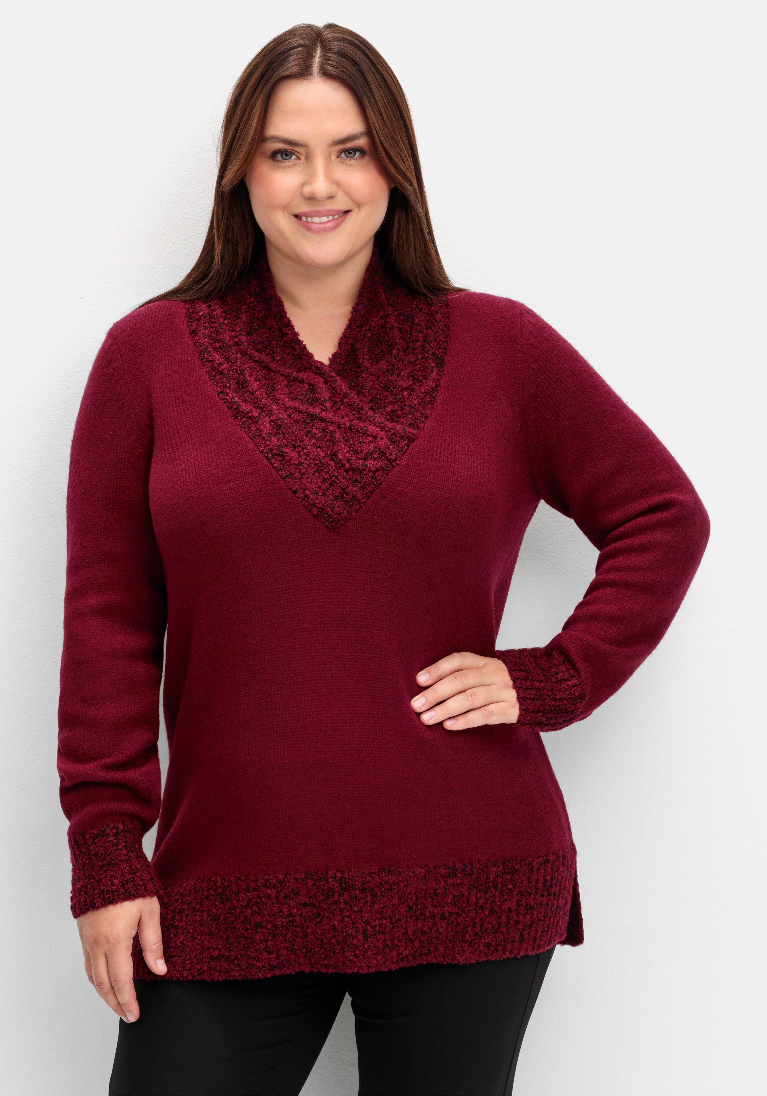 Pullover mit V-Ausschnitt und Bouclé-Details