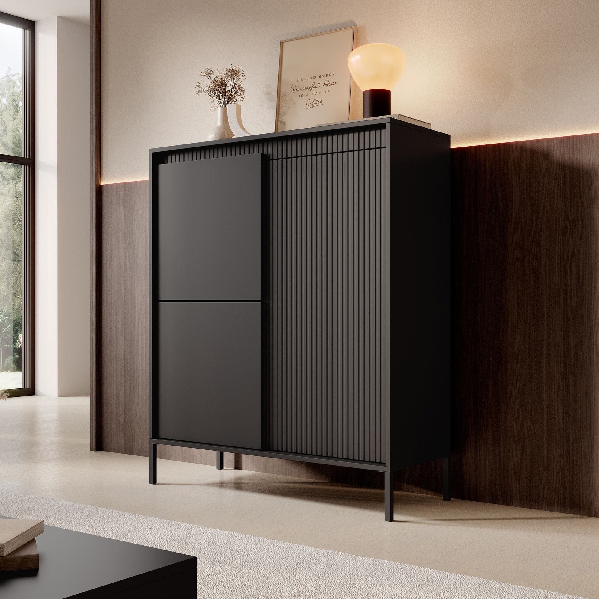 Saran - Dressoir - Zwart - 104x40x123 cm