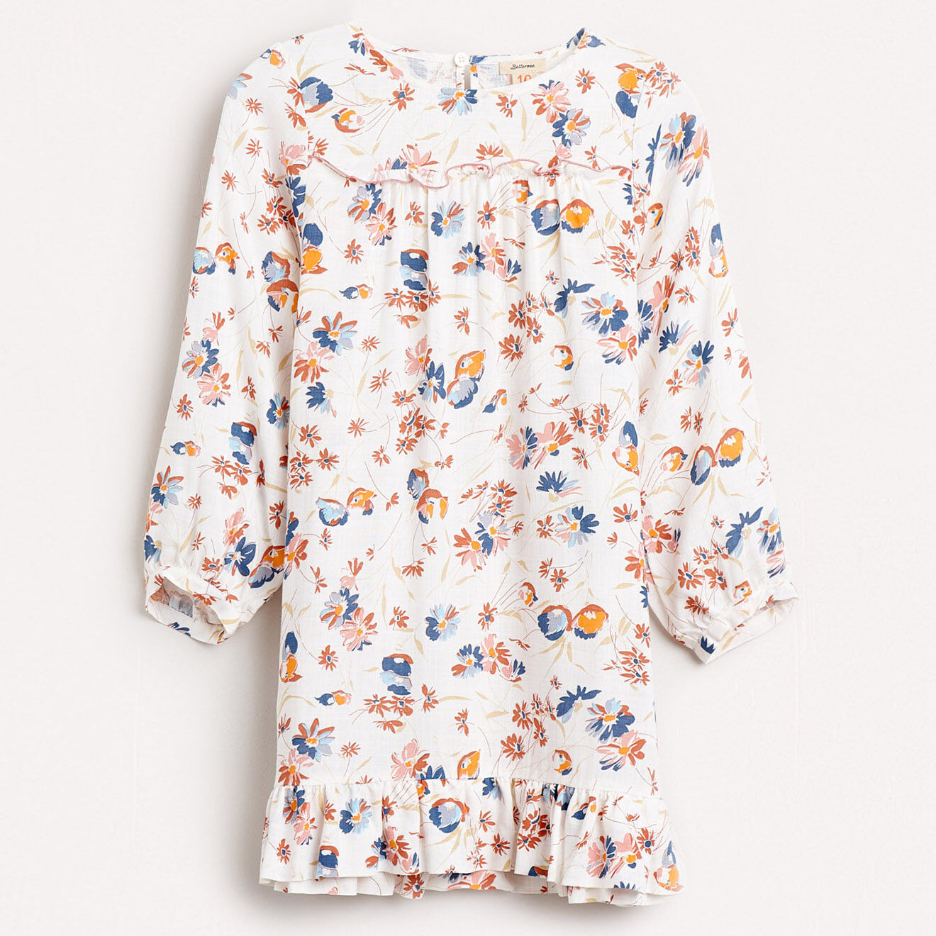 Bellerose Robe courte Pénélope imprimé floral à volant écru/multicolore