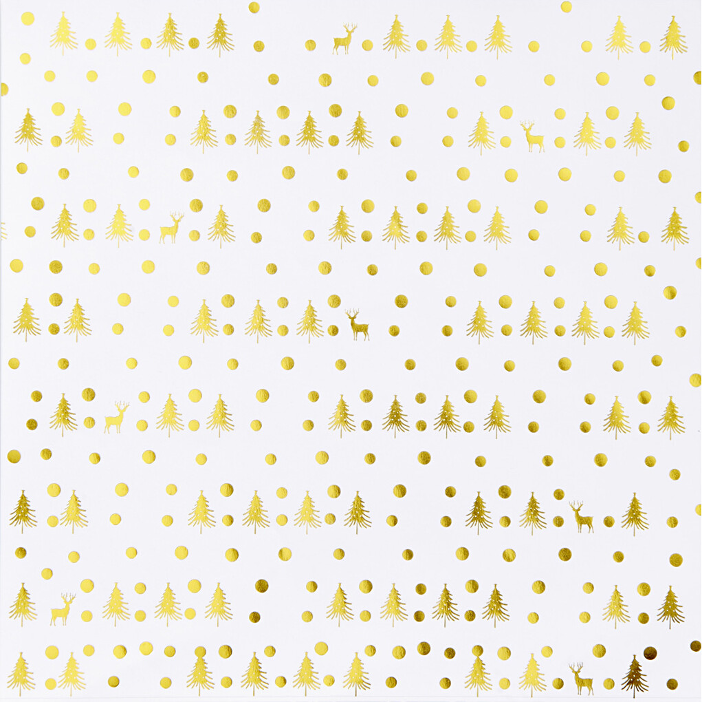 Designpapir - Hjorte Og Prikker - 30,5X30,5 CM - 180 G - Guld - 3 Ark