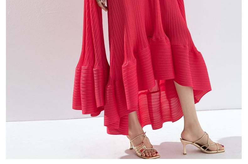 Doowex - Maxi-jurk met cape, ronde hals, effen ruchezoom en plooien
