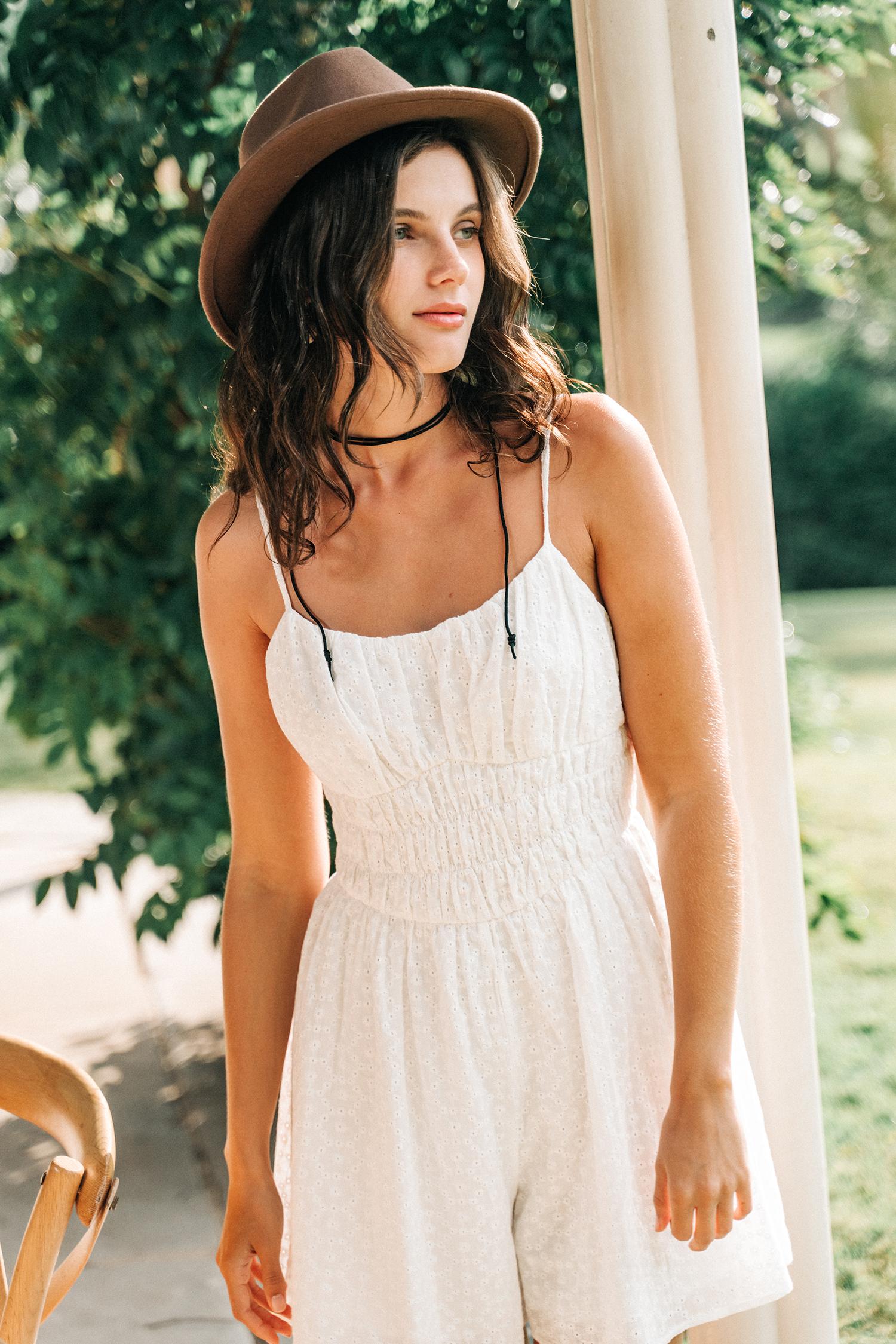 Combishort en pur coton sans manches en coton blanc