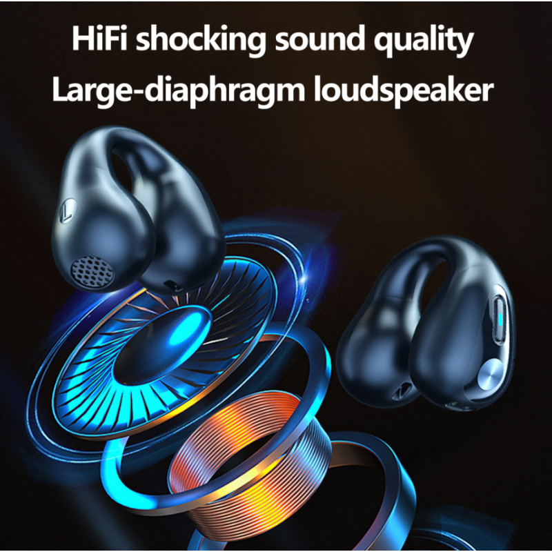 Fones de ouvido sem fio Smartek Mini Sport Bluetooth 5.3 com condução óssea e clipe de orelha.