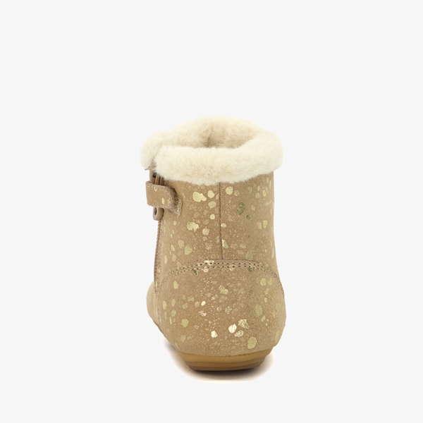 Groot leren babyschoenen beige met gouden vlokken