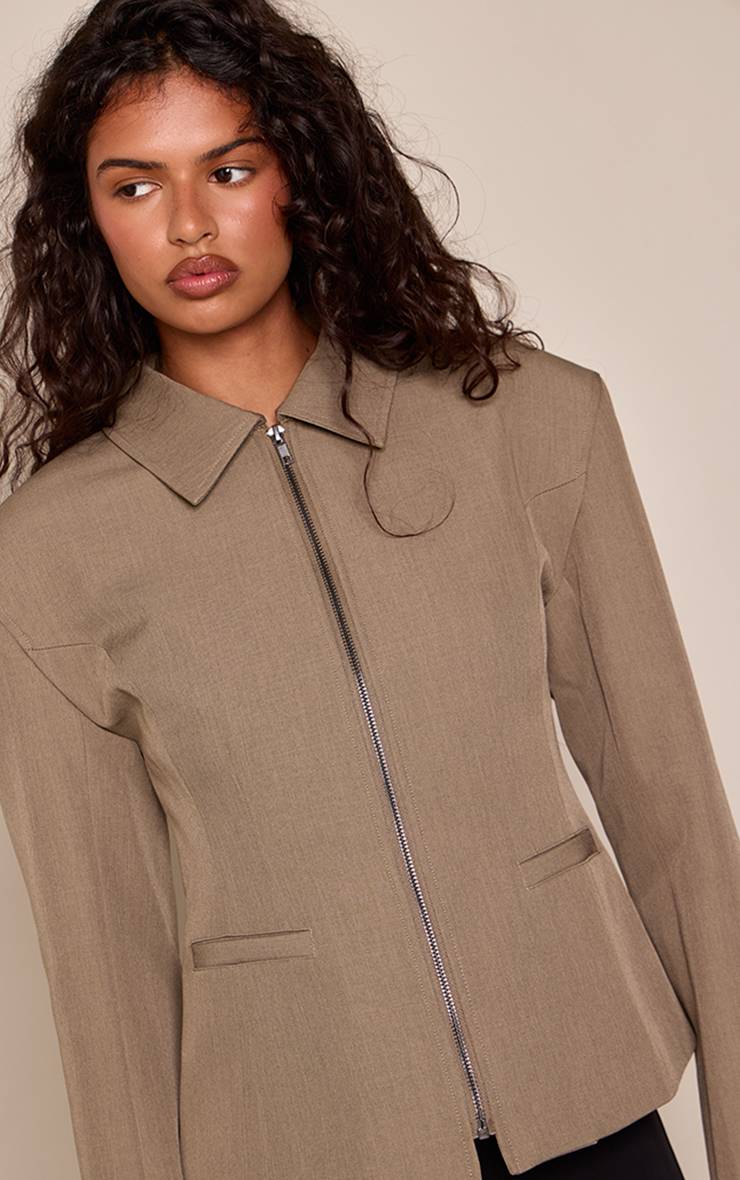 Kaki Veste Zippée À Taille Cintrée Et Hanches Moulées