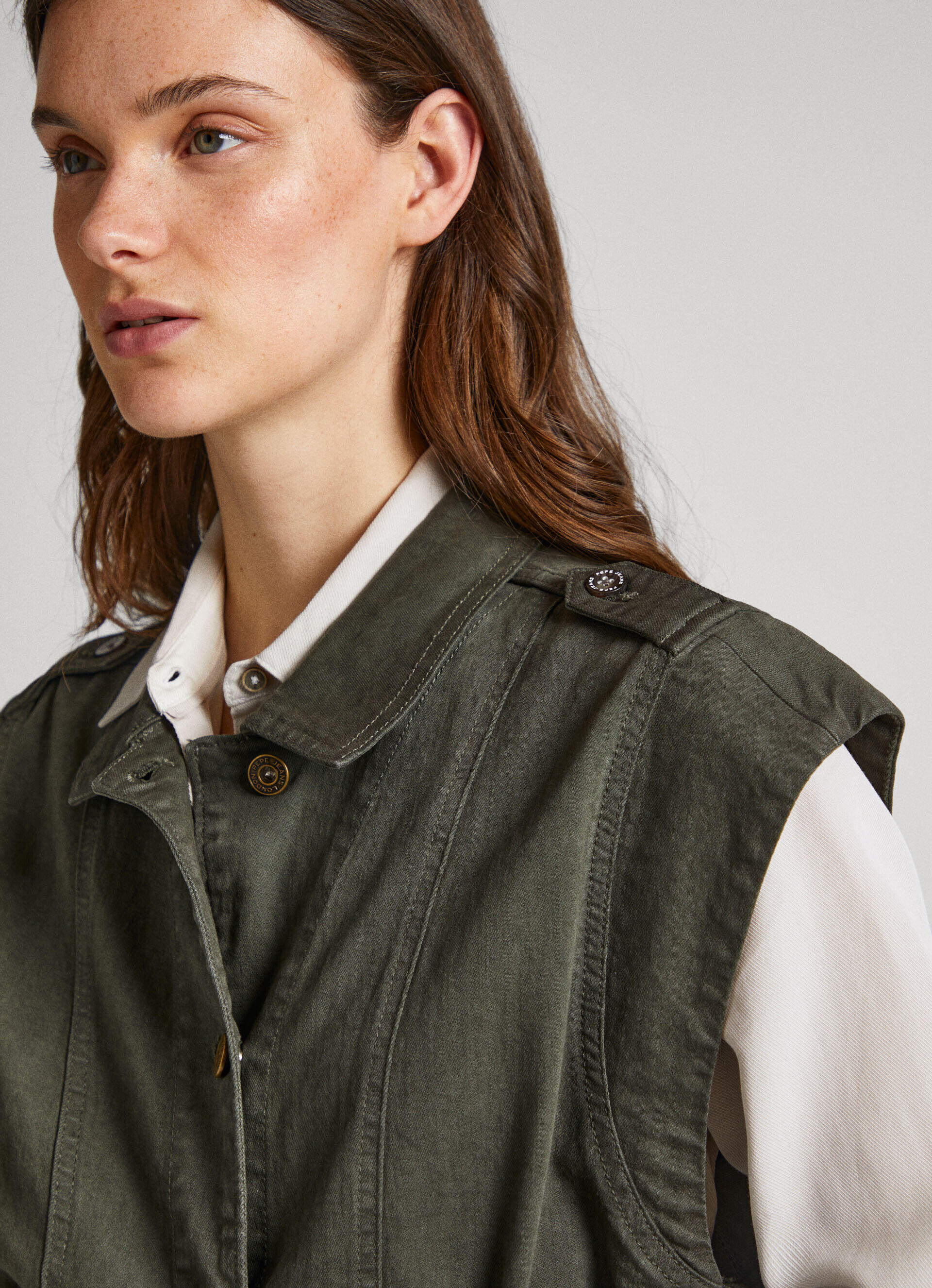 Jaqueta utilitária jeans - verde-oliva