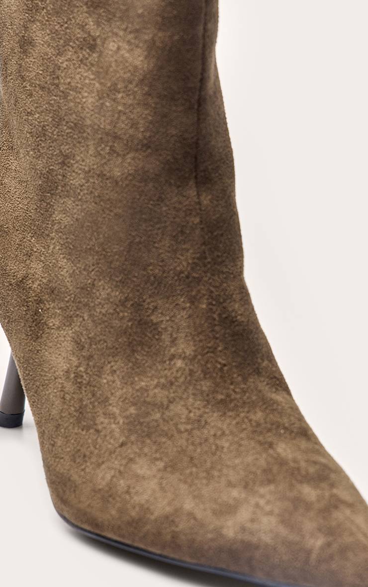 Vert Olive Bottines À Talons Bout Pointu En Synthétique Plissé