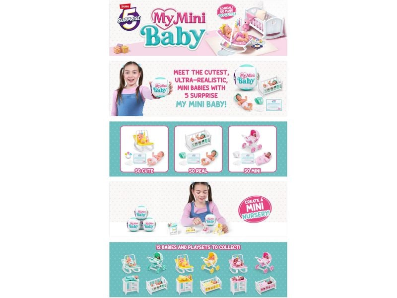 Zuru 5 Surprise My Mini Baby Series 1 assortiert Realistische Mini-Babys inkl. Zubehör