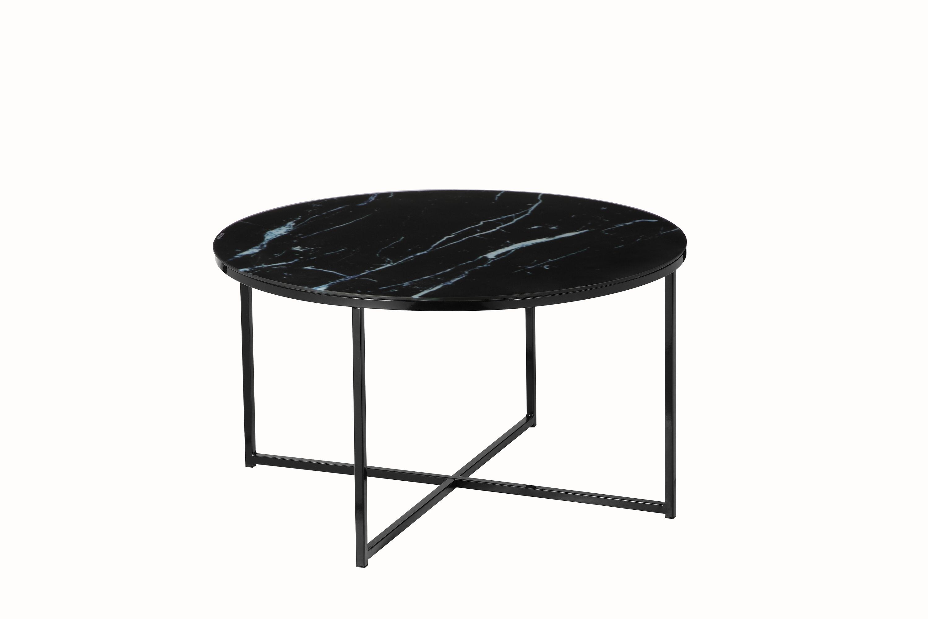 Couchtisch Ø80cm Marmor Optik Glastisch Sofatisch Beistelltisch Wohnzimmer Tisch
