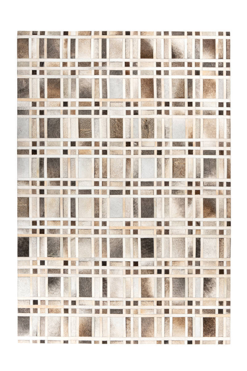 Lederteppich LAVIN 200 - grau-beige - Patchwork - 80x150 cm