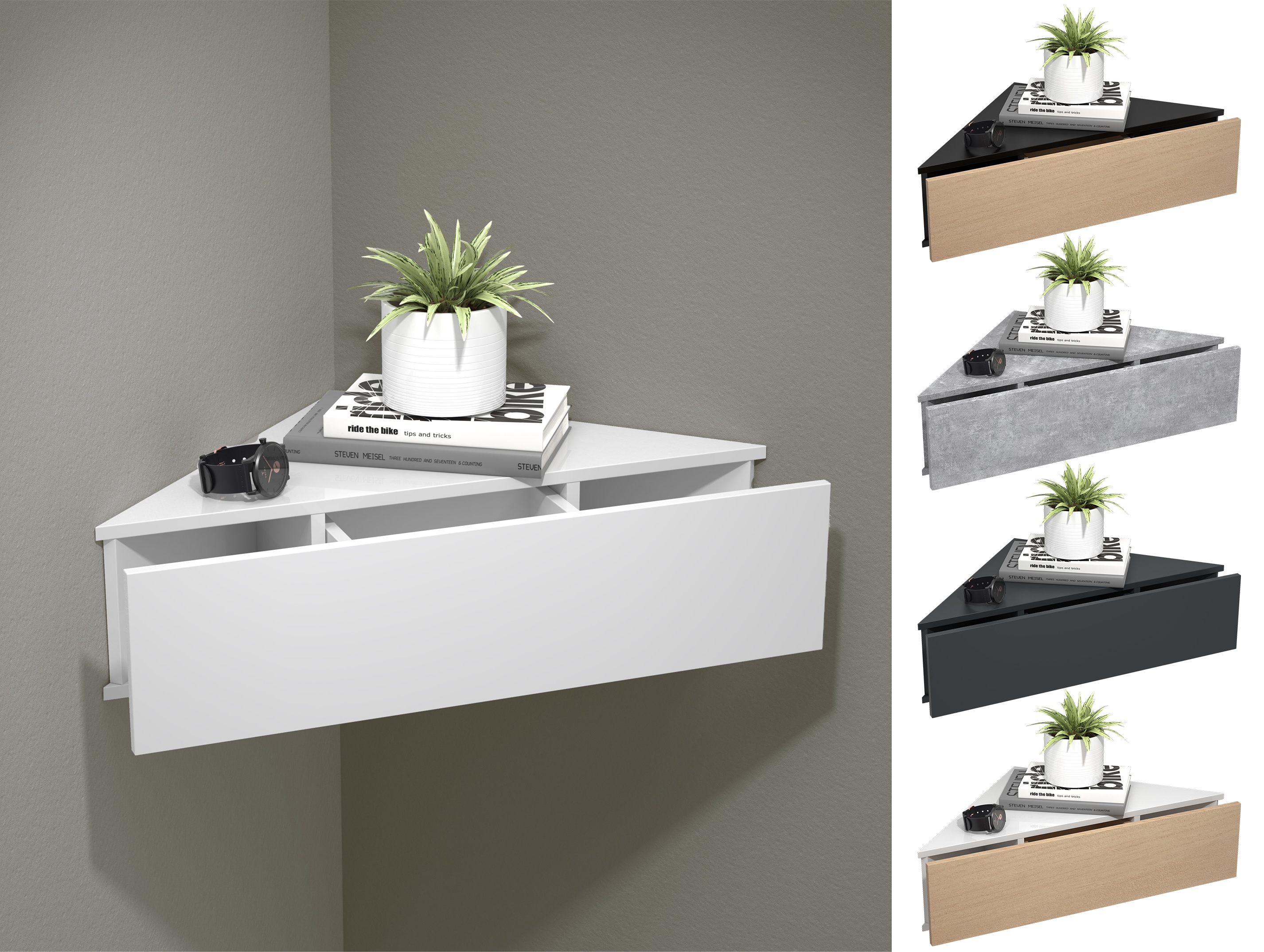 VCM Holz Wandschublade Nachtschrank Wandboard Eckregal Schublade Konsole Nachttisch Usal S
