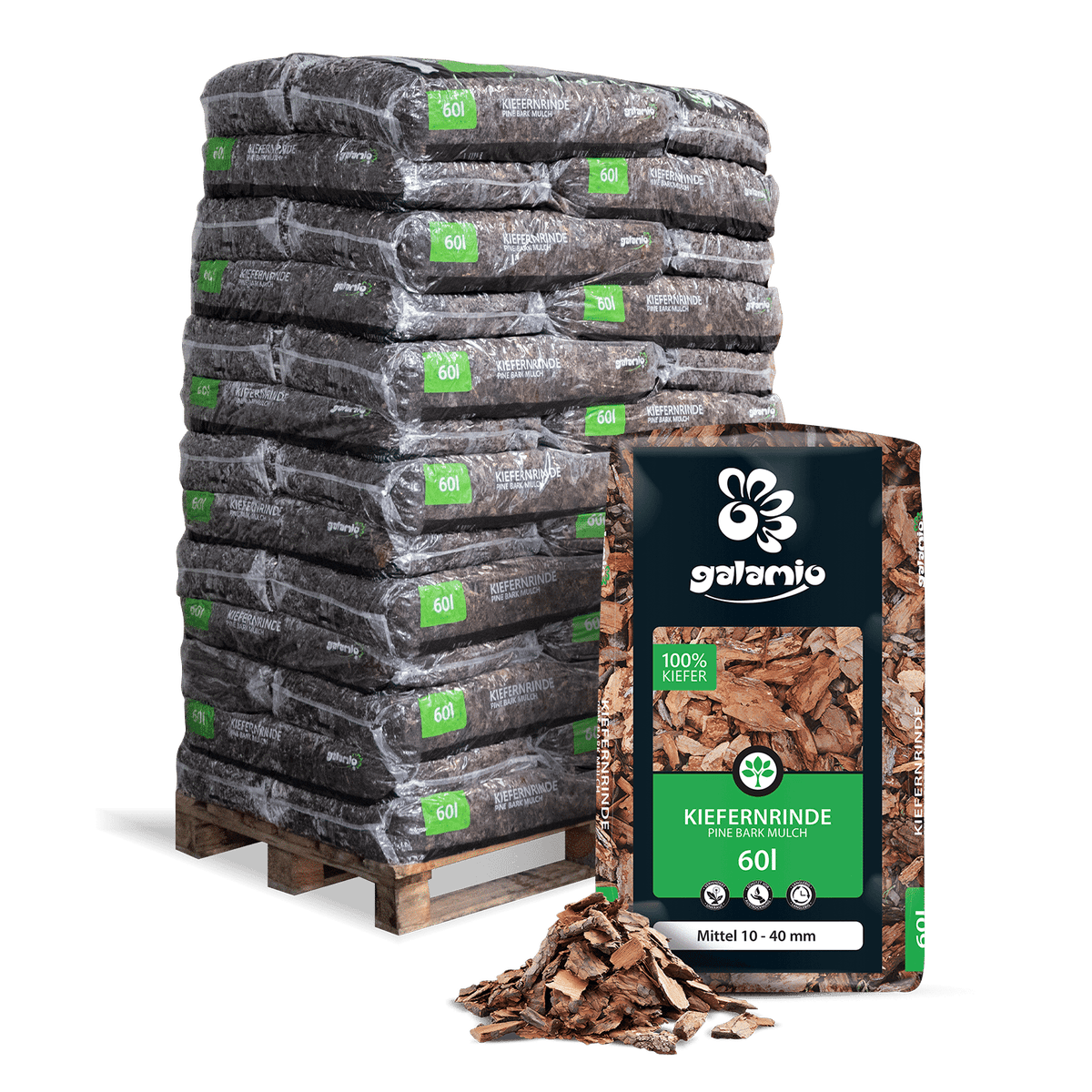 Galamio Pine Bark Mulch Medium 60l x 39 Zakken 2340l Pallet